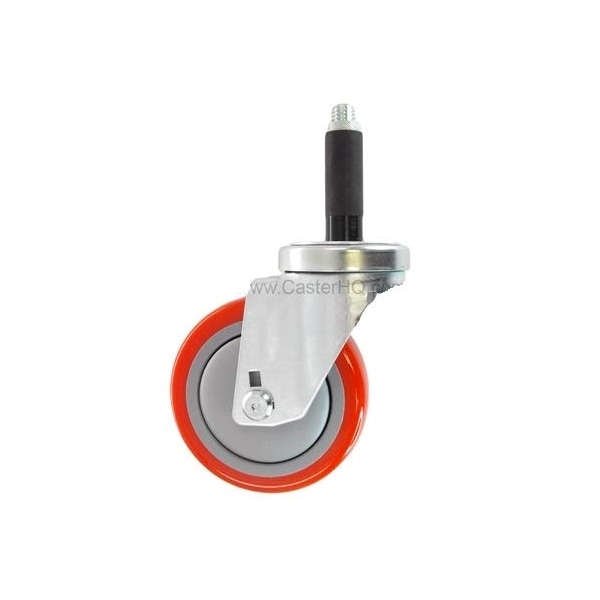 4"x1-1/4" Swivel Caster, RED Polyurethane ON POLYOLEFIN Wheel, 7/8
